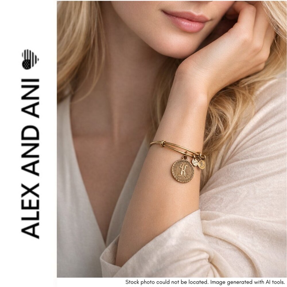 Alex and Ani Initial K Bangle Bracelet Gold Finish Expandable